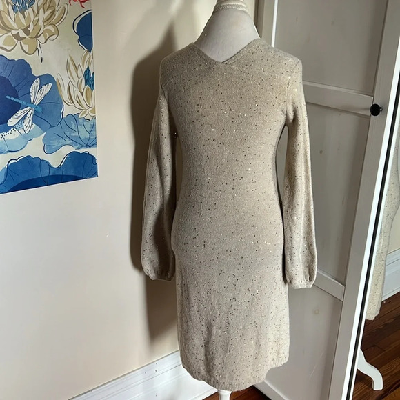 LOFT Muted Gold Long Sleeve Sweater Dress with Sparkle Sequins Embellishment  XS - Picture 6 of 8